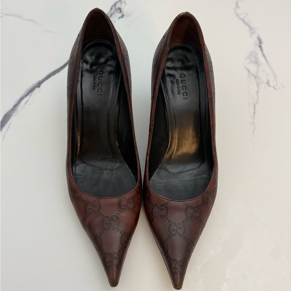 Gucci Brown GG Design Leather Heels